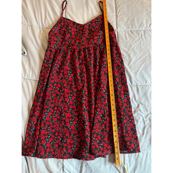 SHEIN red and black floral‎ summer mini zip up dress size M 6 - Picture 1 of 6
